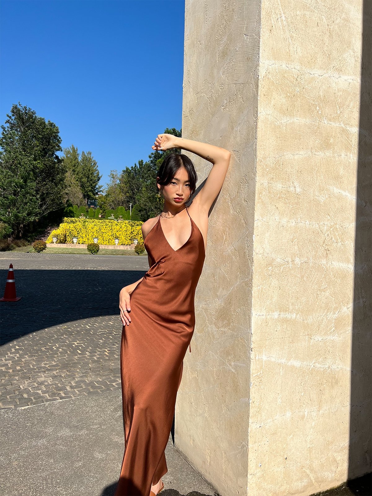 brown bra dress Regular Fit Linen Midi Dress For Women main image 0