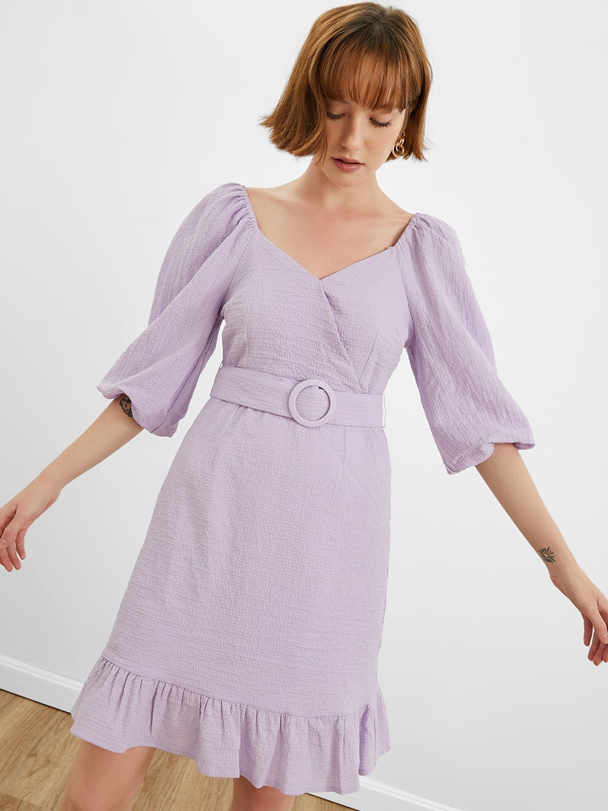 Purple cocktail discount dress with sleeves