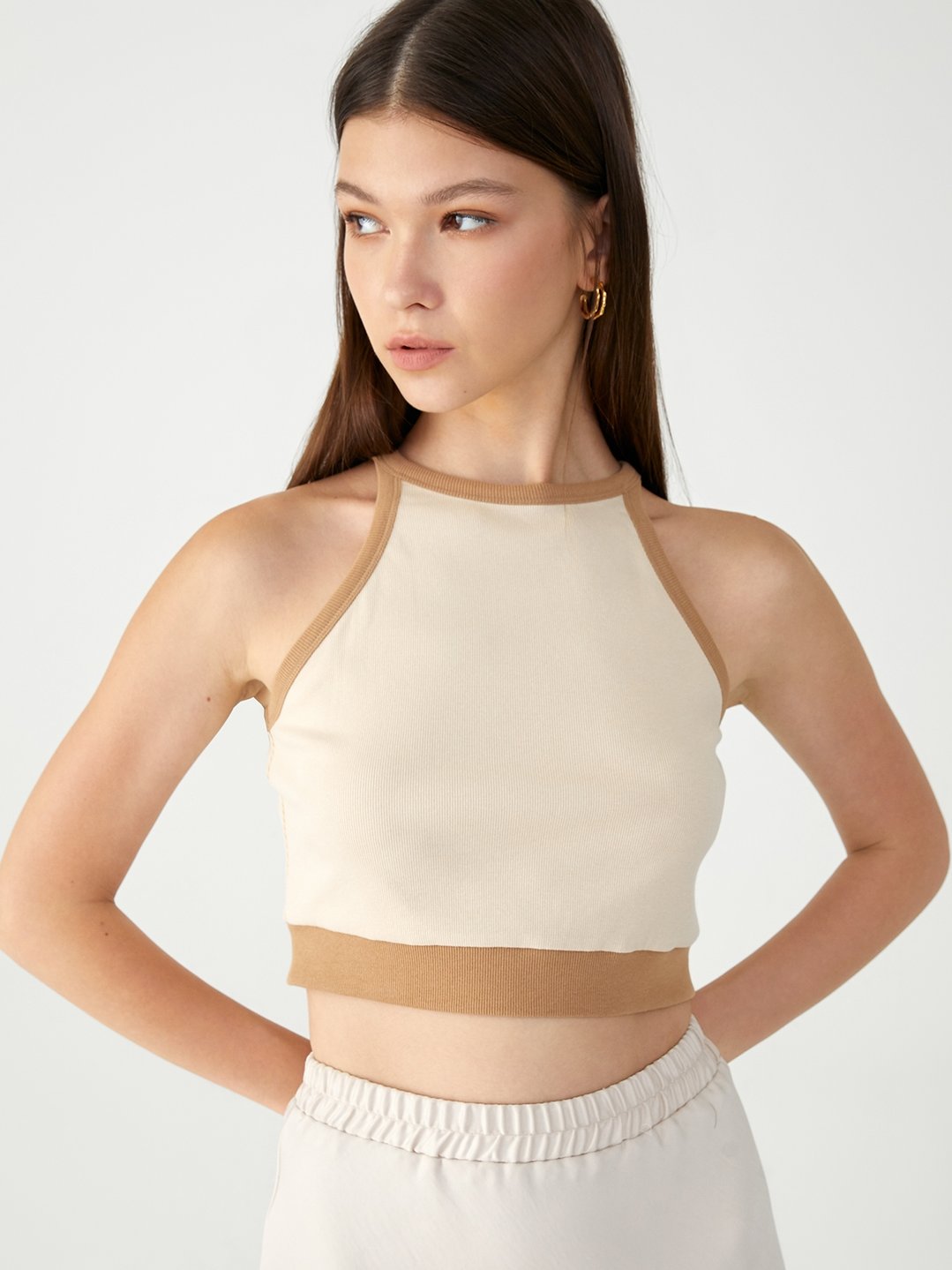 Sustainable Halter Cropped Top - Beige - Pomelo Fashion