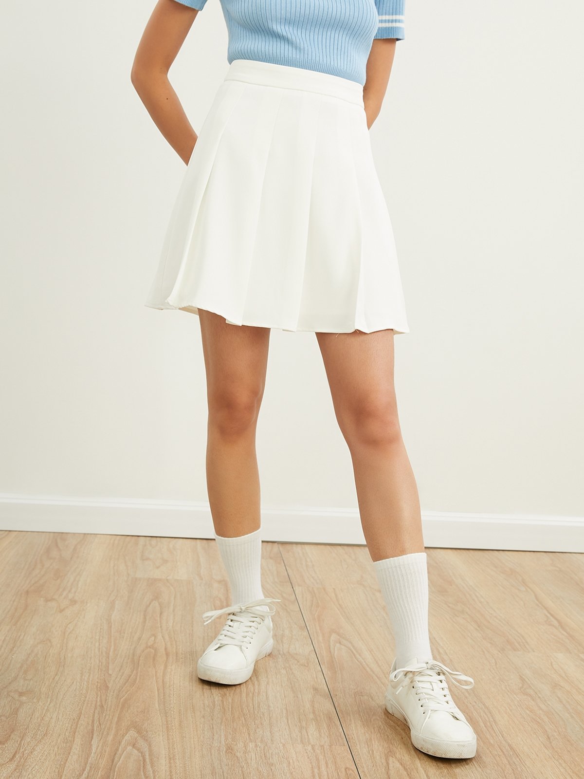 High waisted best sale white skater skirt