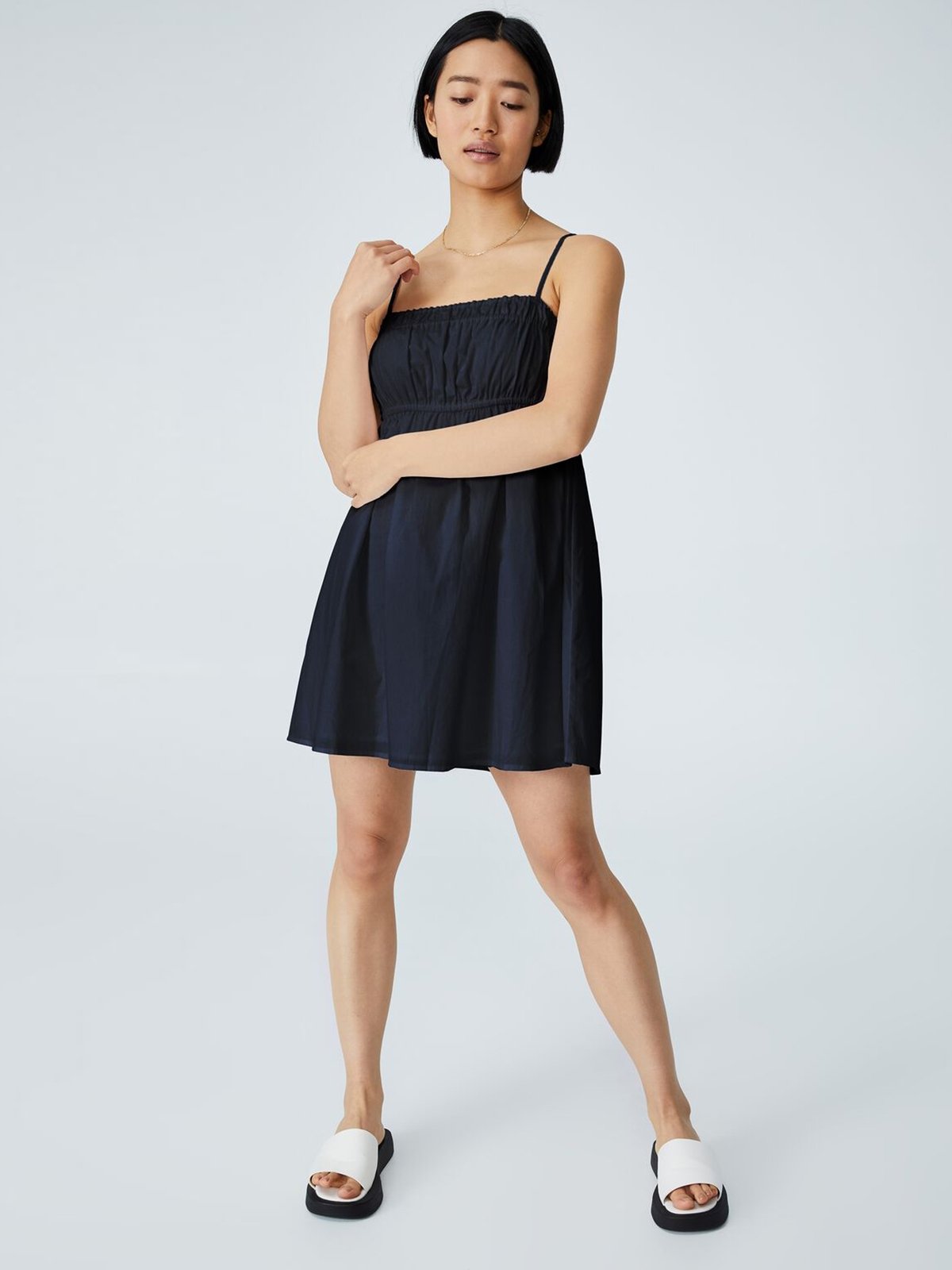 Woven Petite Molly Smock Mini Dress - Black - Pomelo Fashion