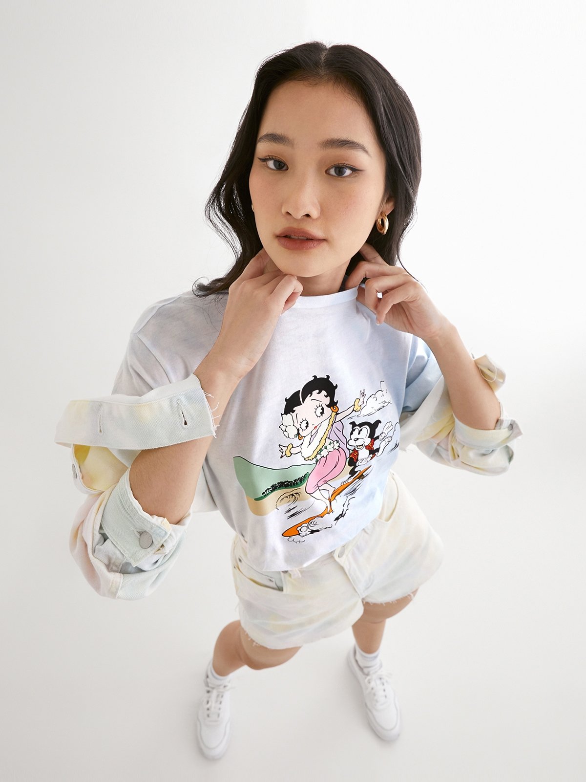 Pomelo x Betty Boop™ Sustainable Graphic Print Tie Dye Tee Blue