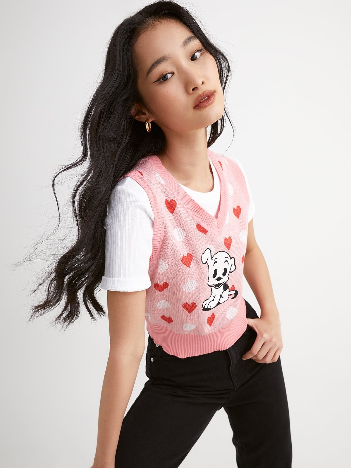 Pomelo x Betty Boop™ VNeckline Heart Vest Pink Pomelo Fashion