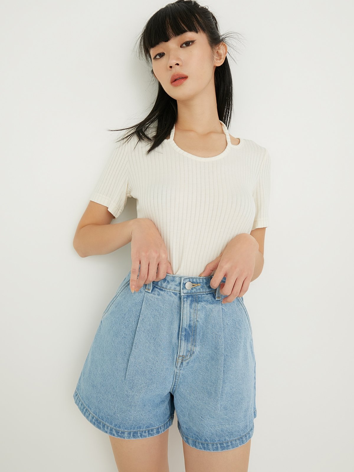 Sustainable Wide Leg Short Jeans Blue