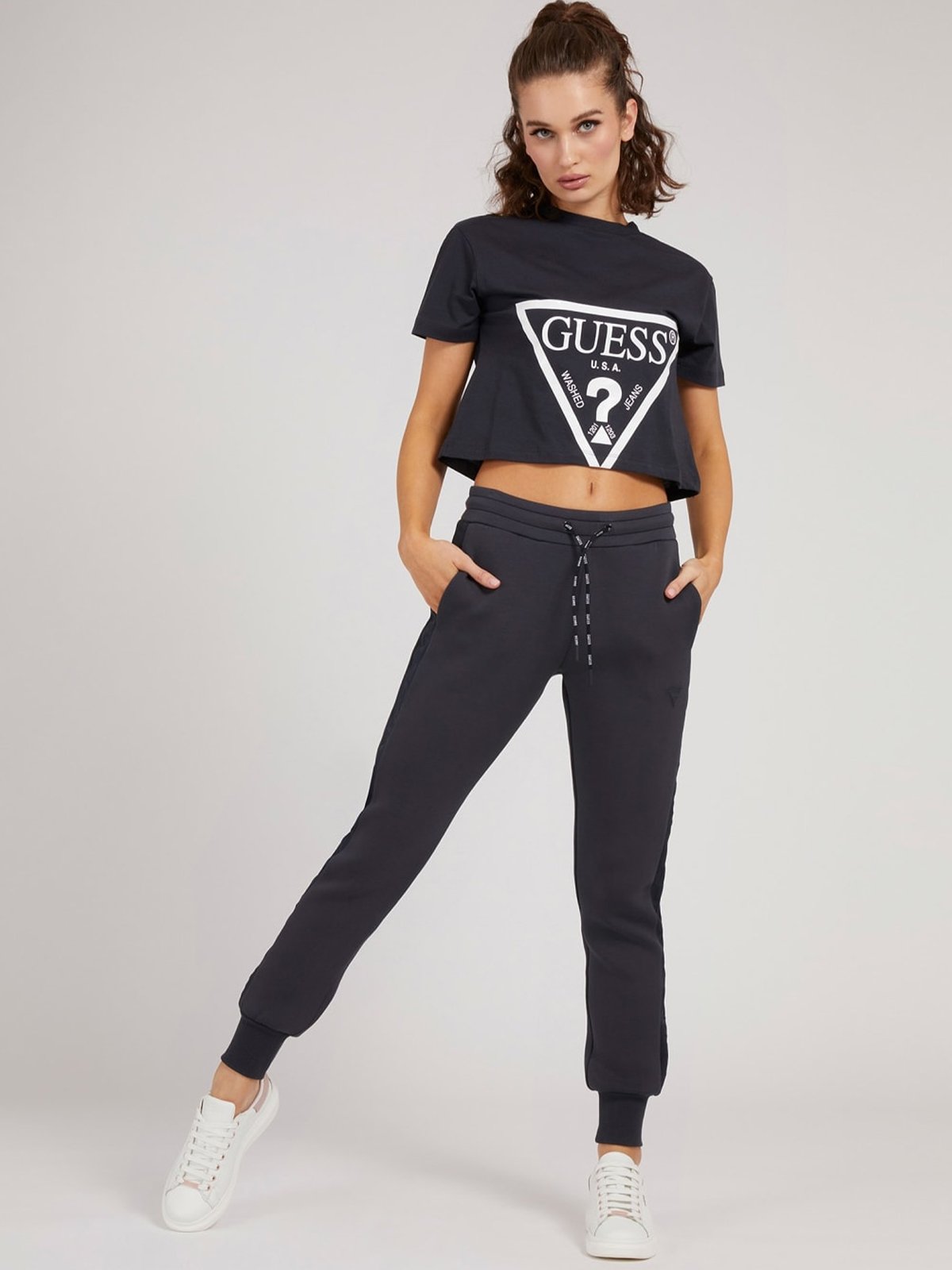 Guess Crop Top Triangle Logo Black Pomelo Fashion