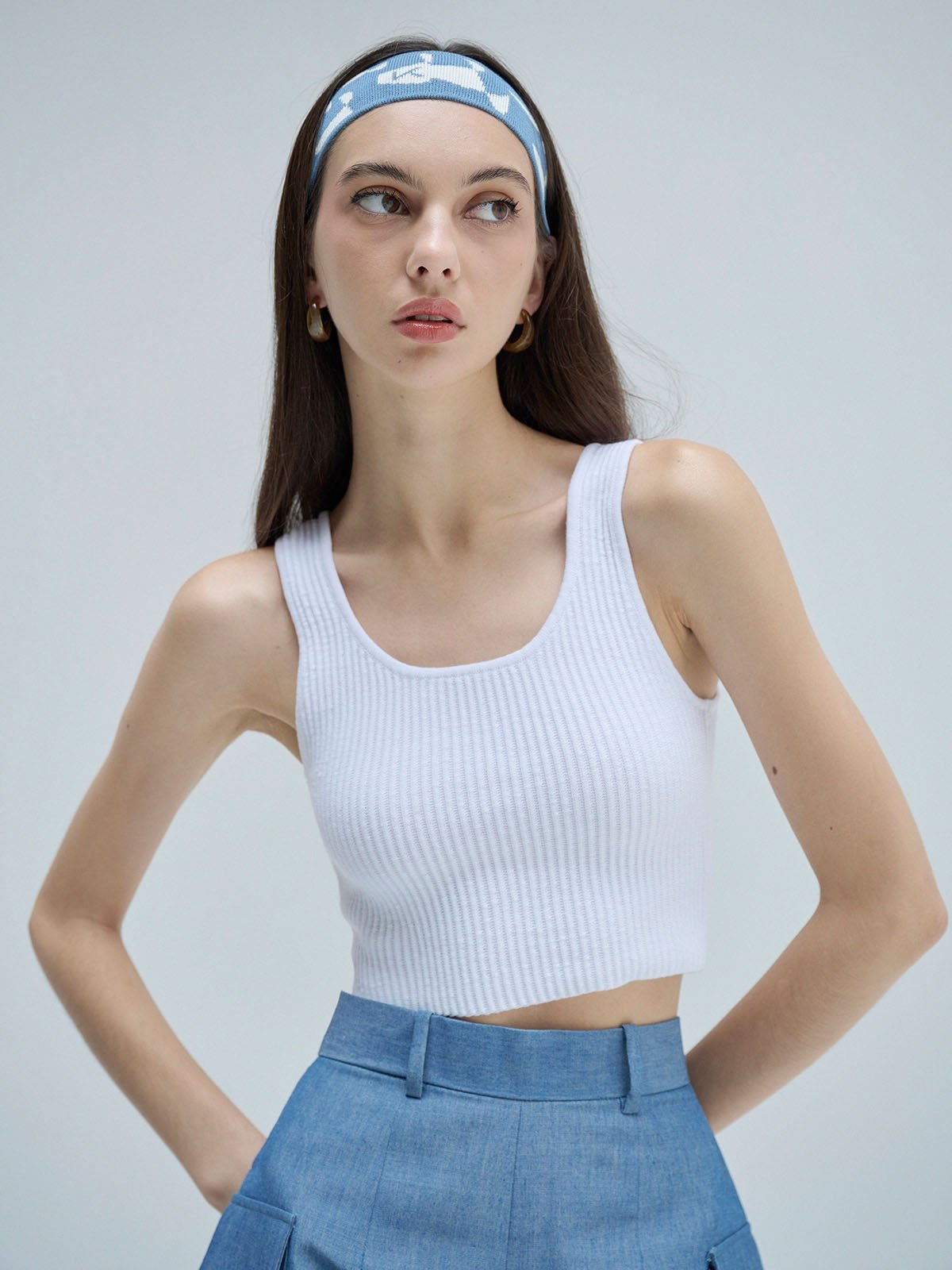 Em Knitted Cropped Top - White - Pomelo Fashion