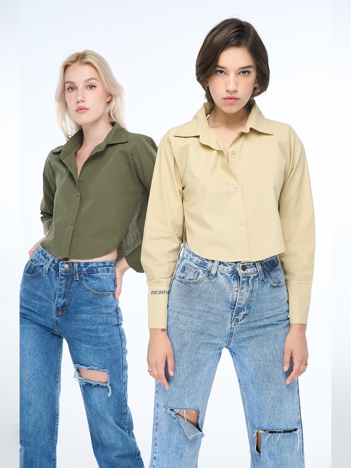 Long Sleeve Cut Out Shirt Khaki Pomelo Fashion