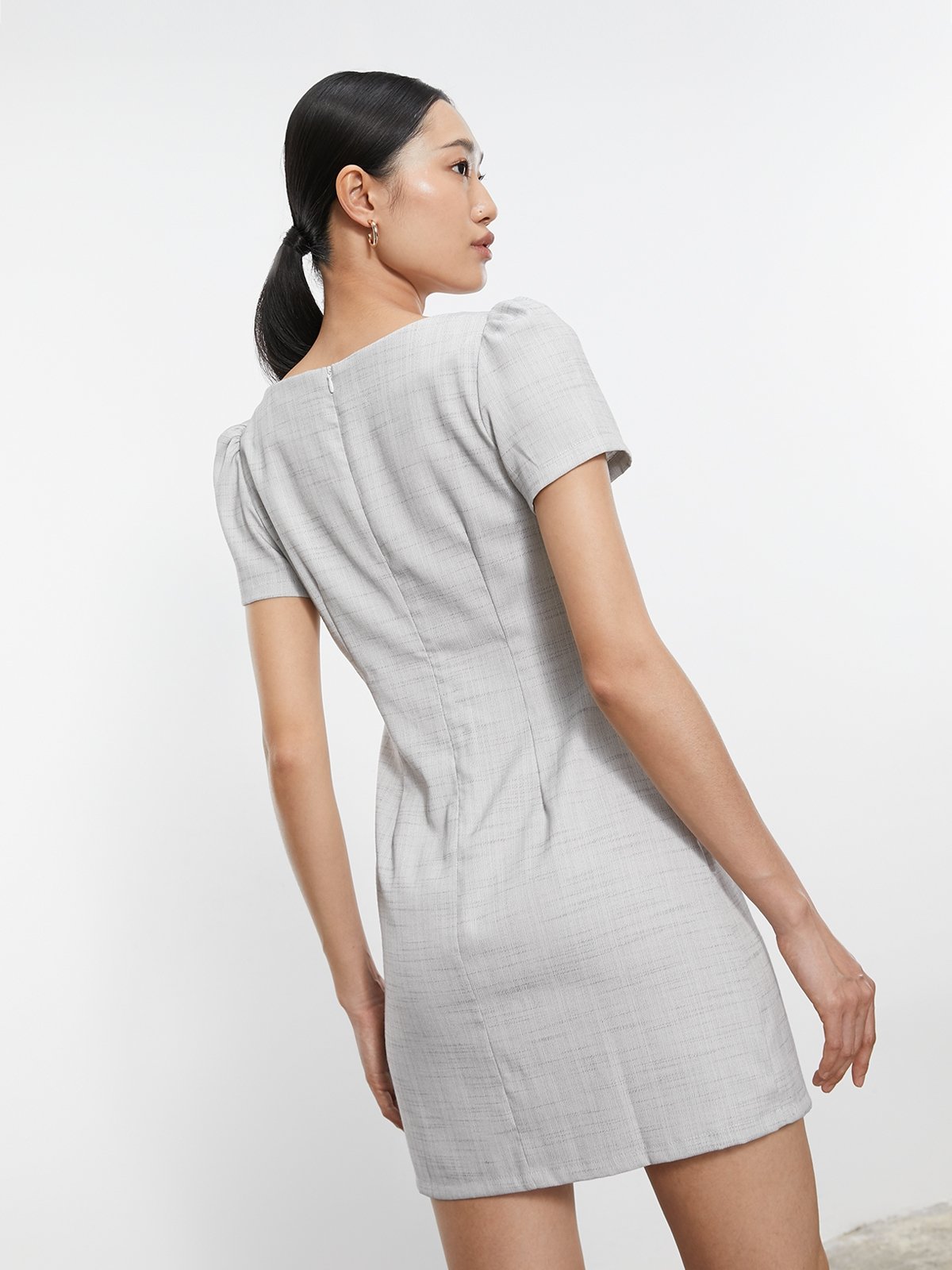 Mini Buttoned Dress Light Grey