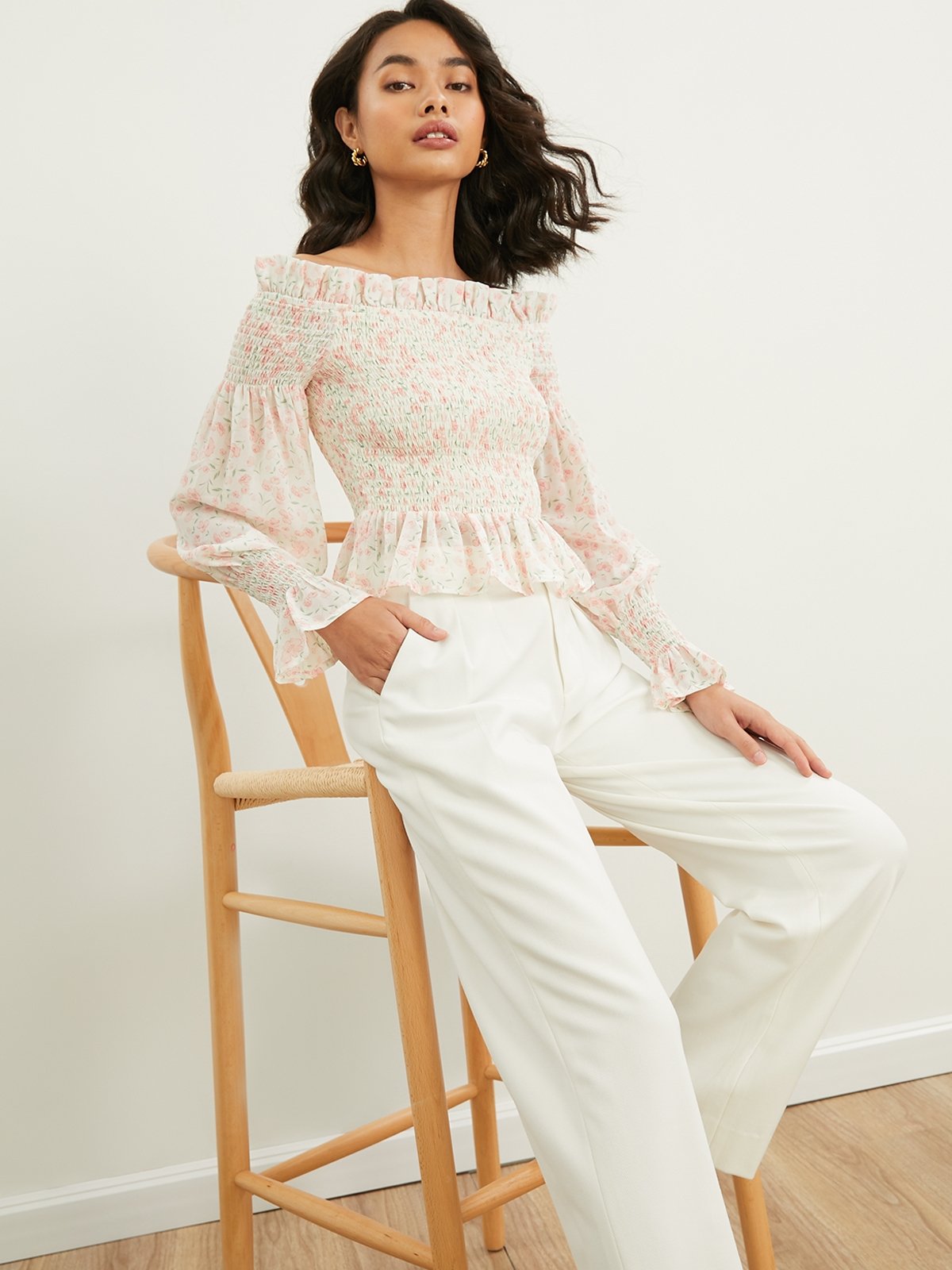 floral smocked off the shoulder top