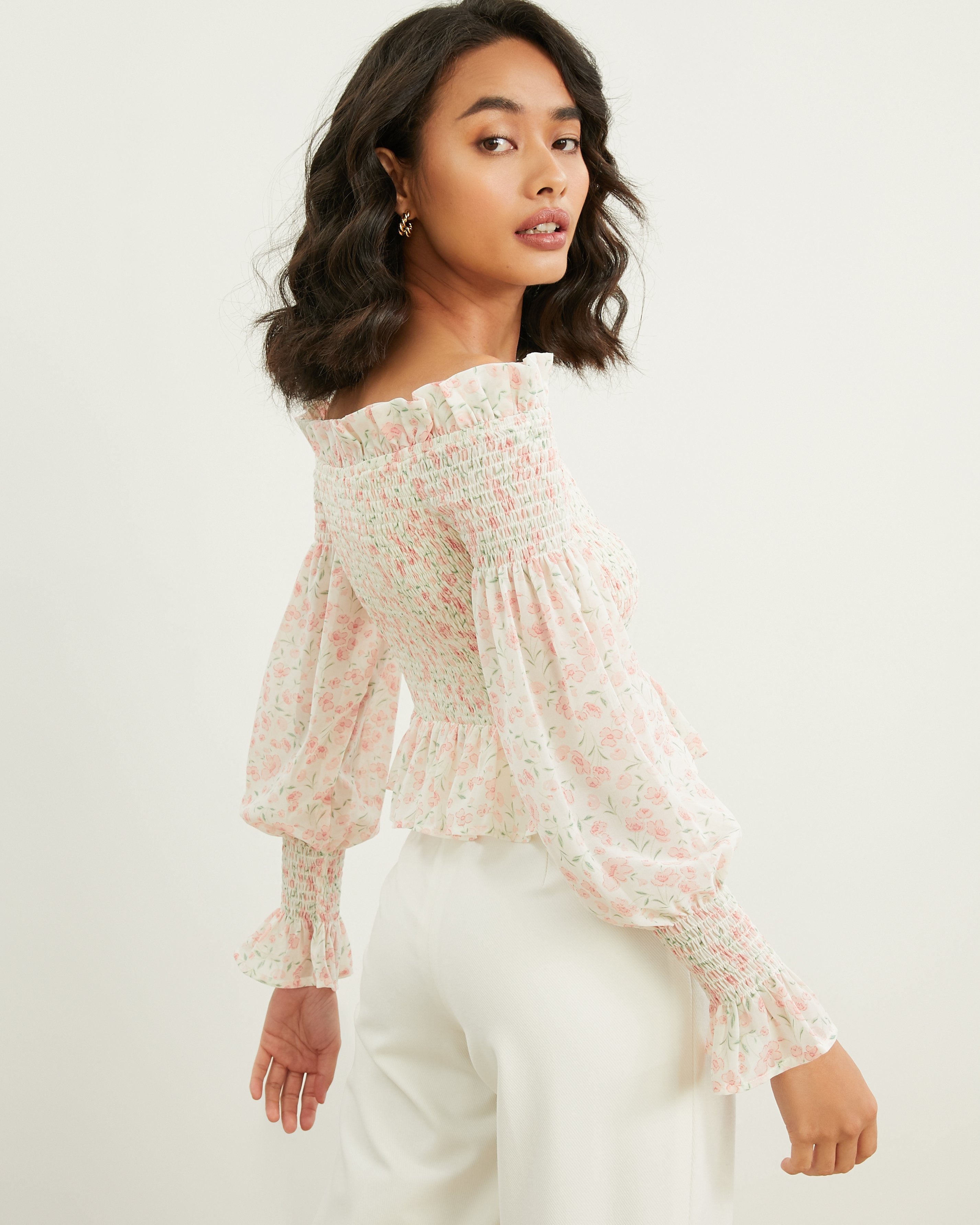 Floral Smocked Off Shoulder Top Pink Pomelo Fashion