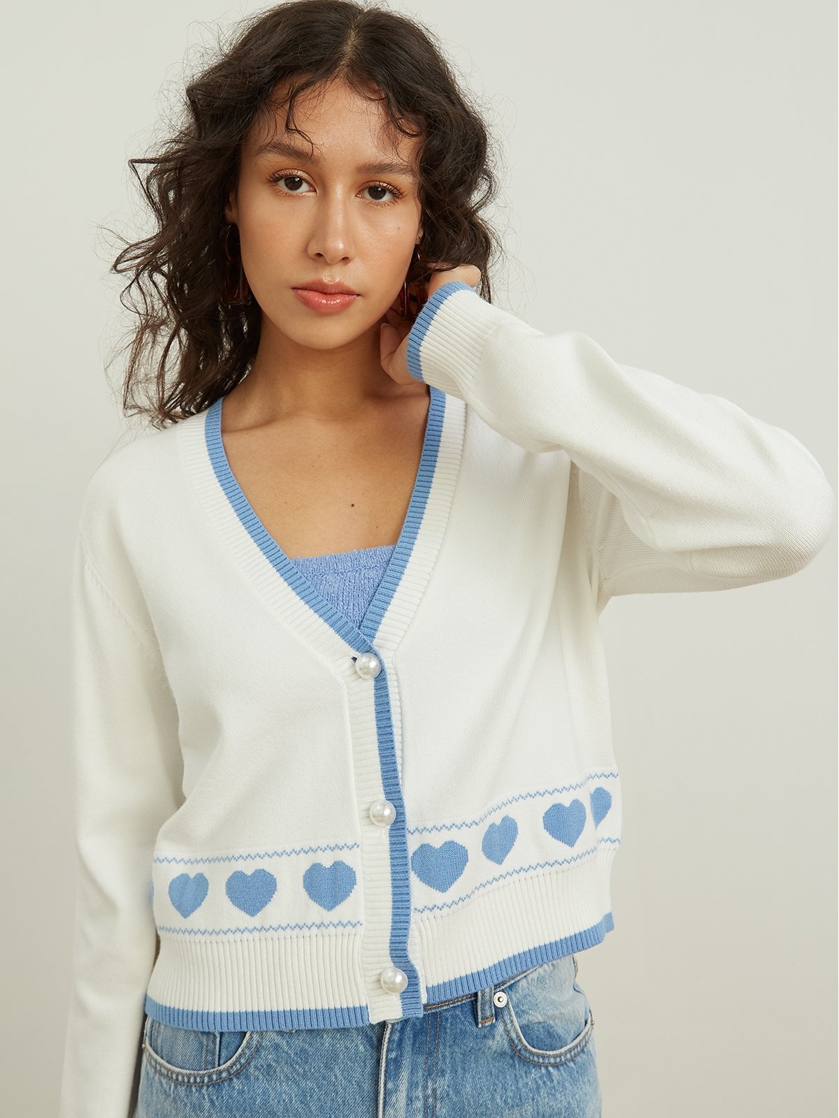 Heart Embroidery Cardigan White Pomelo Fashion