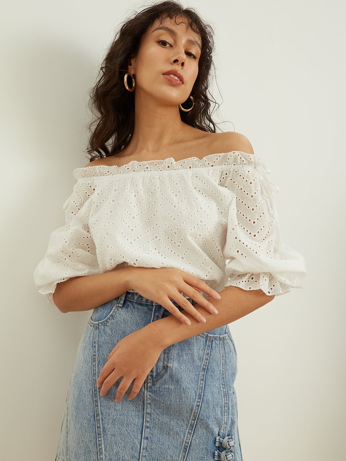 White off the shoulder top ruffle on sale
