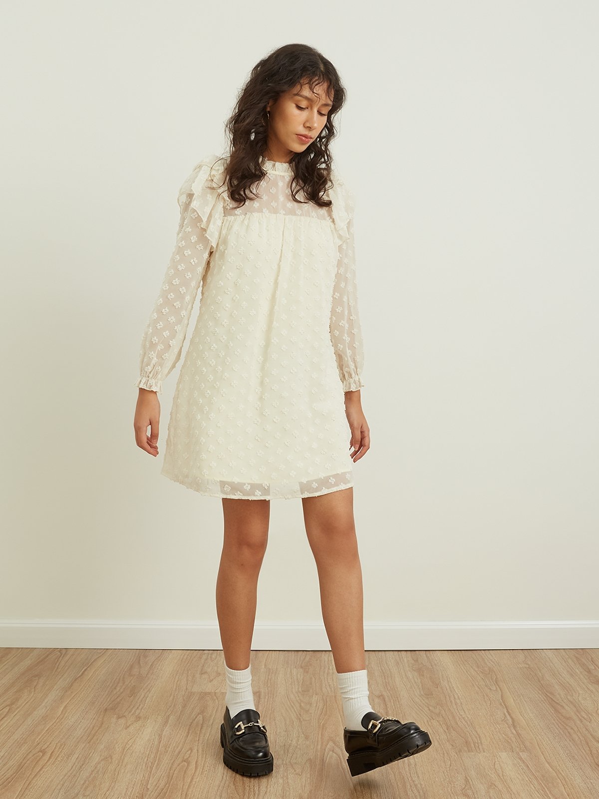 Mini Dress - Beige - Pomelo Fashion