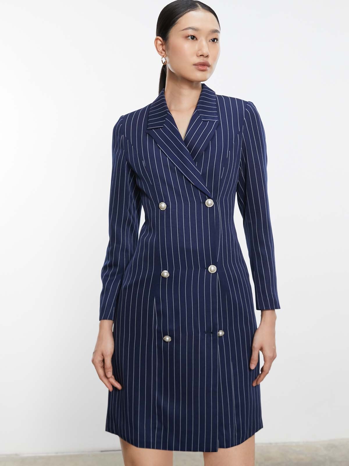 Navy blue double breasted dress shop