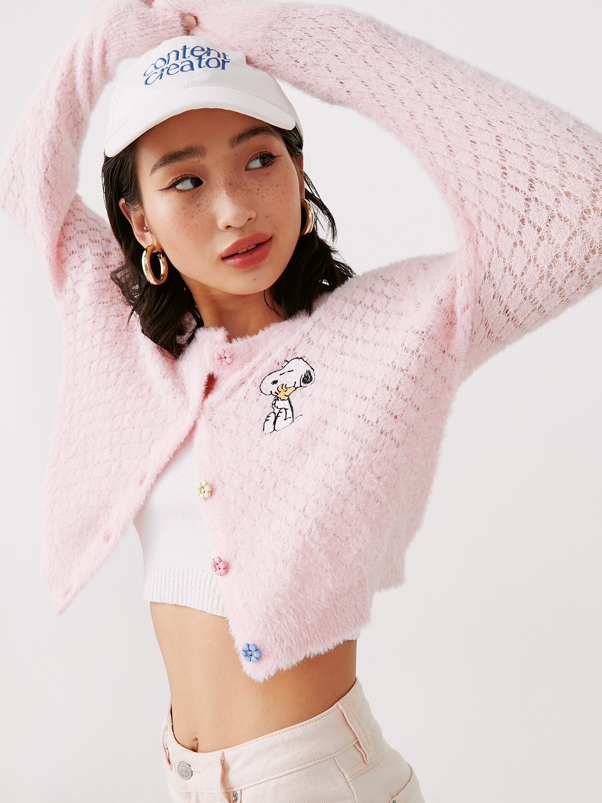 Pomelo x Peanuts® Sustainable Snoopy Cropped Cardigan Pink Pomelo