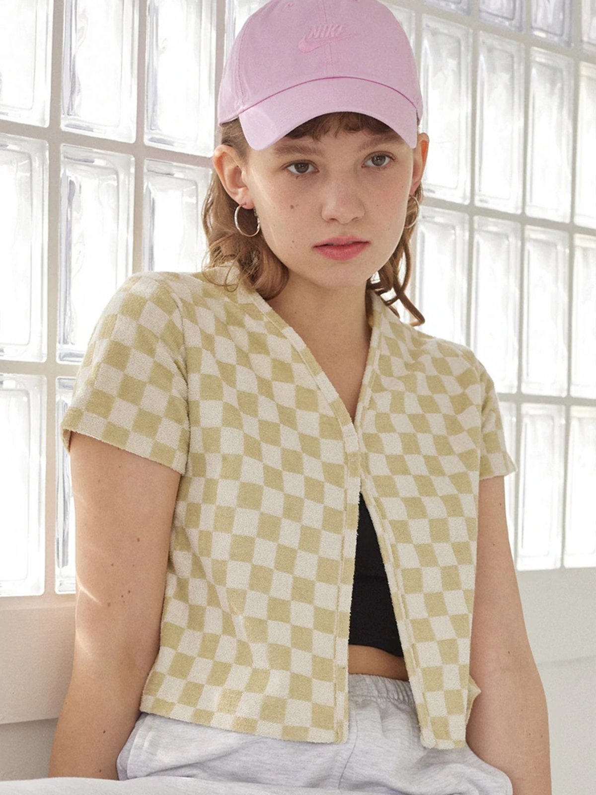 Dear Stalker X Chess Terry Cardigan Mint Pomelo Fashion