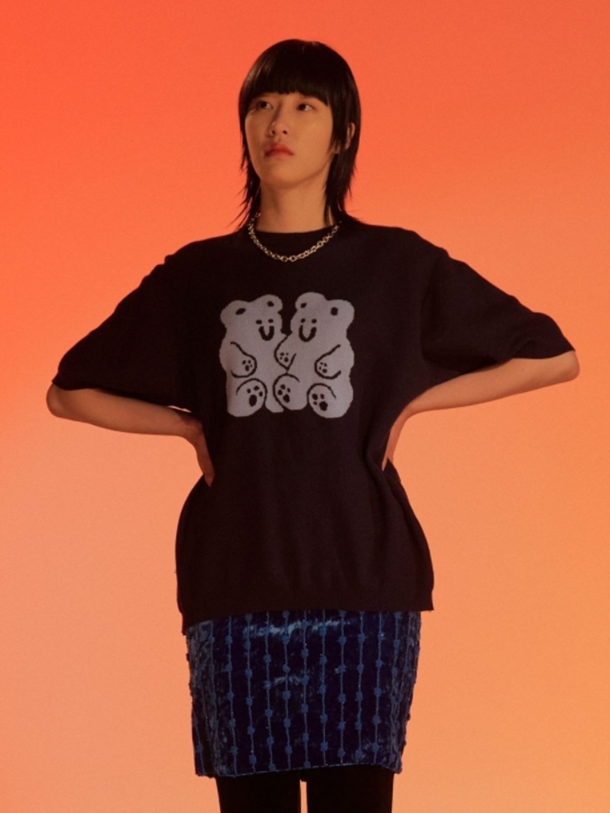 Nice Ghost Club X Gummy Bear Knit Half Tee - Black - Pomelo