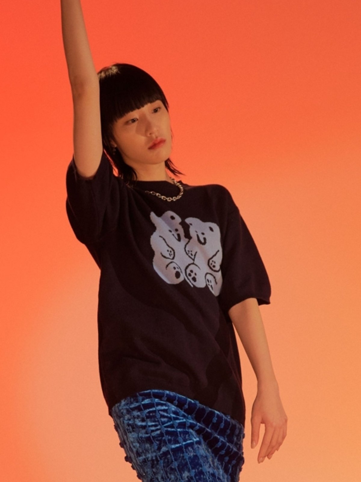 Nice Ghost Club X Gummy Bear Knit Half Tee - Black - Pomelo