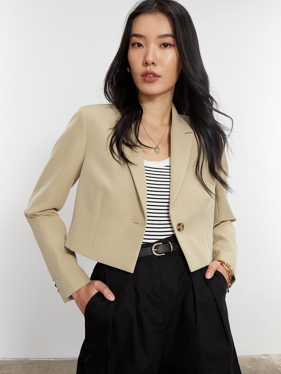 Long Sleeve Crop Blazer Green Pomelo Fashion - Main Image