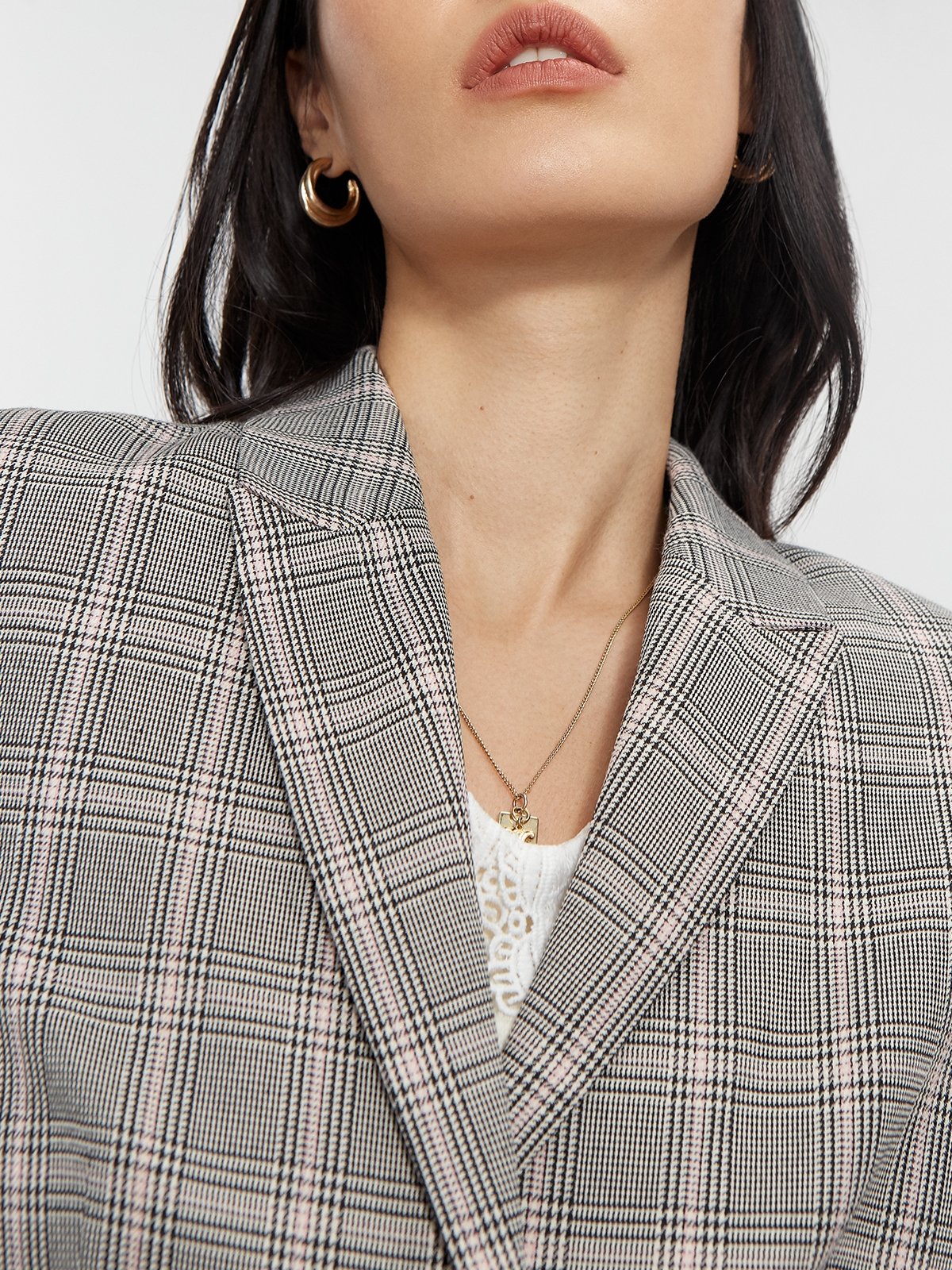 Checkered Crop Blazer Brown Pomelo Fashion