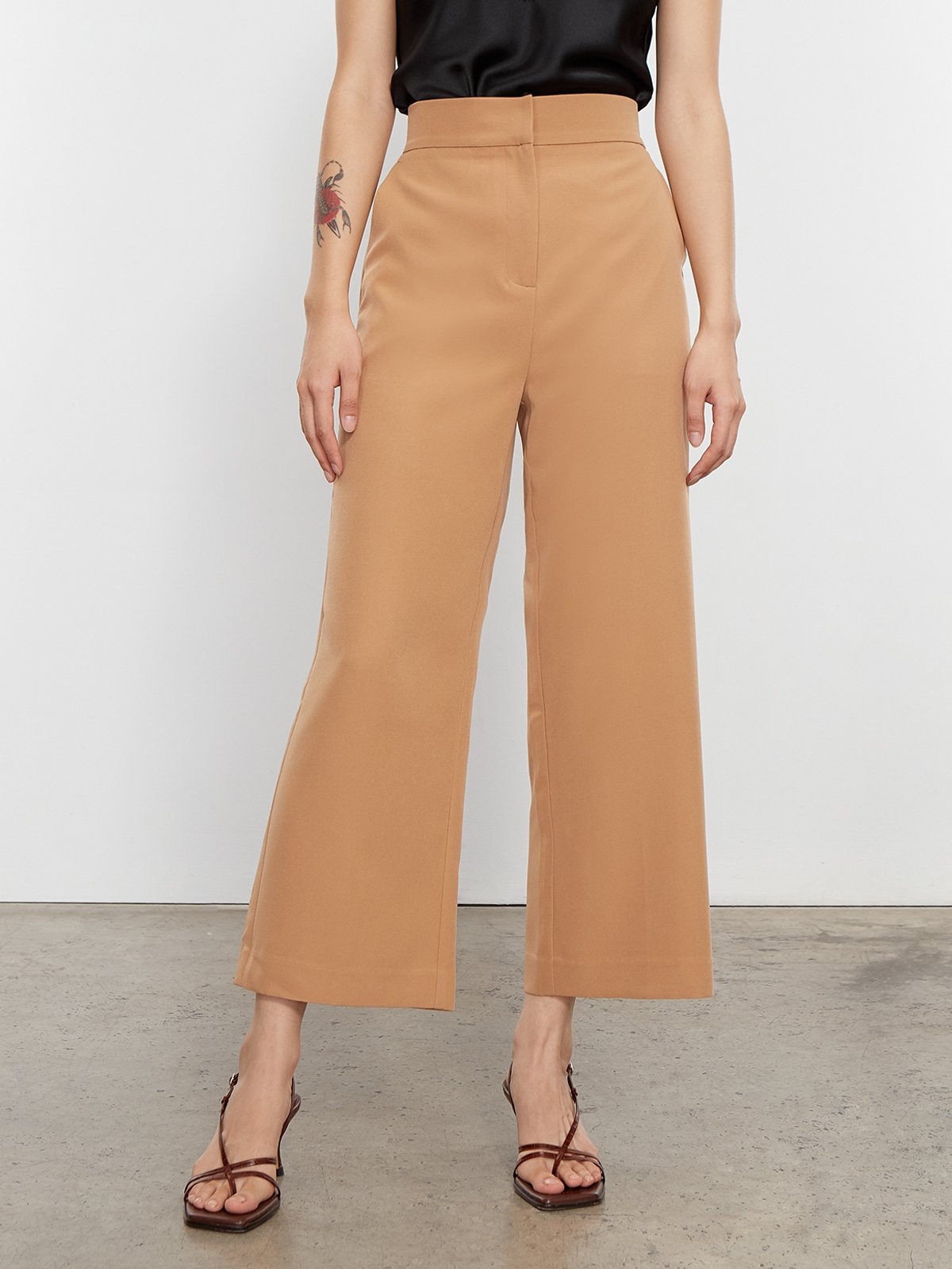 Caramel wide leg trousers deals