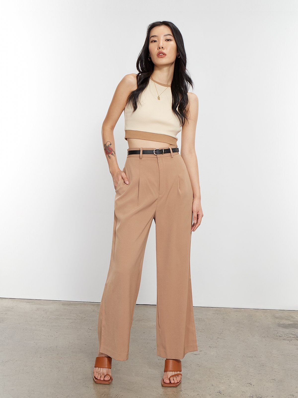 Beige Wide Leg Cropped Pants | lupon.gov.ph