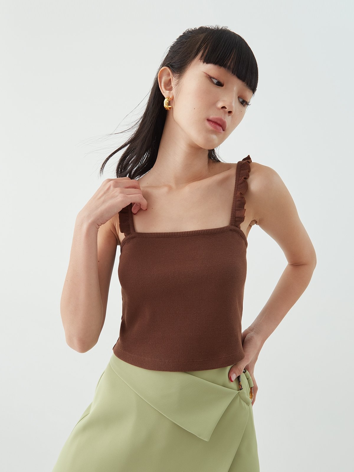 Sustainable Ruffle Hem Cami Top Brown Pomelo Fashion