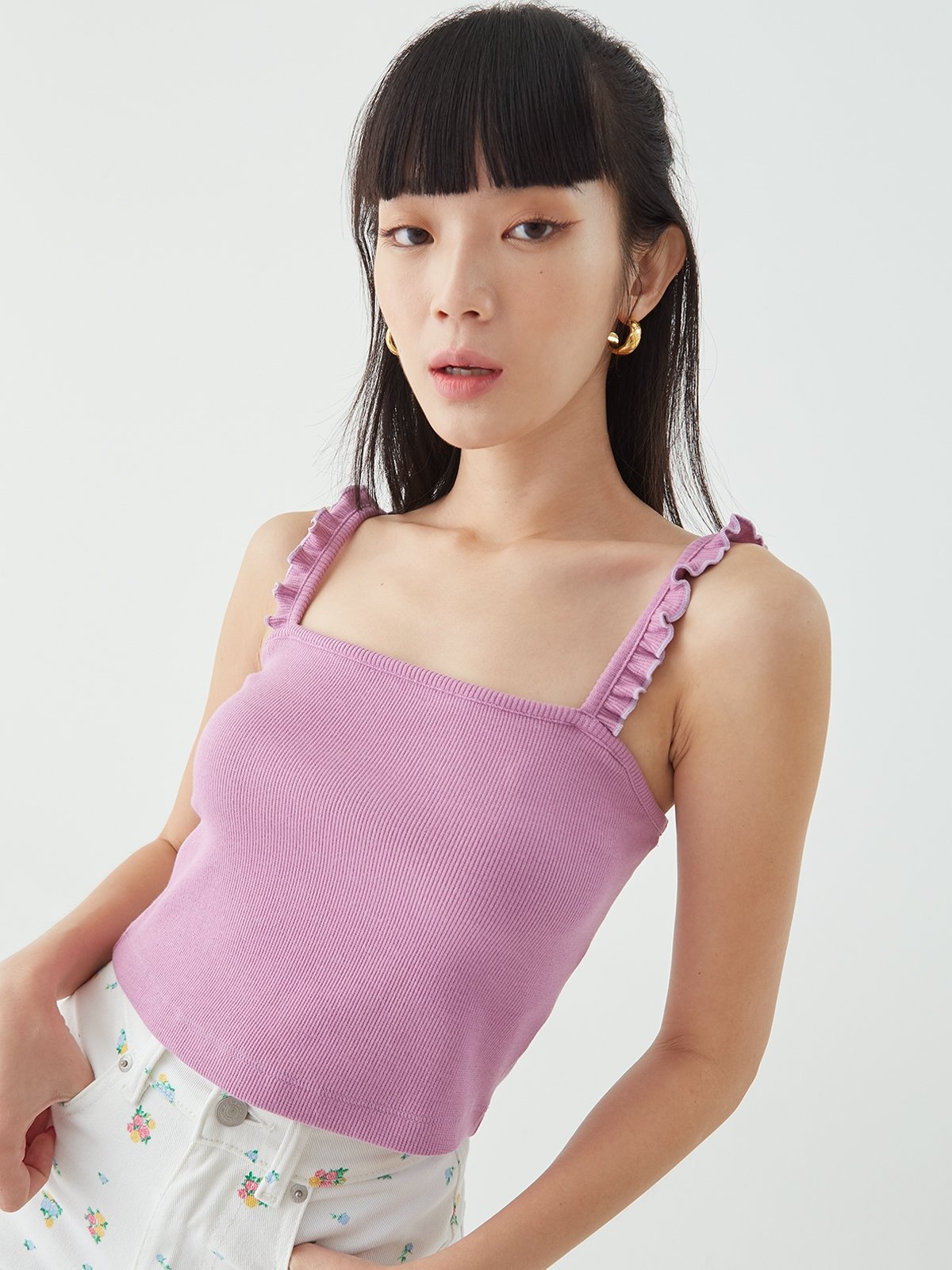 Sustainable Ruffle Hem Cami Top Pink Pomelo Fashion