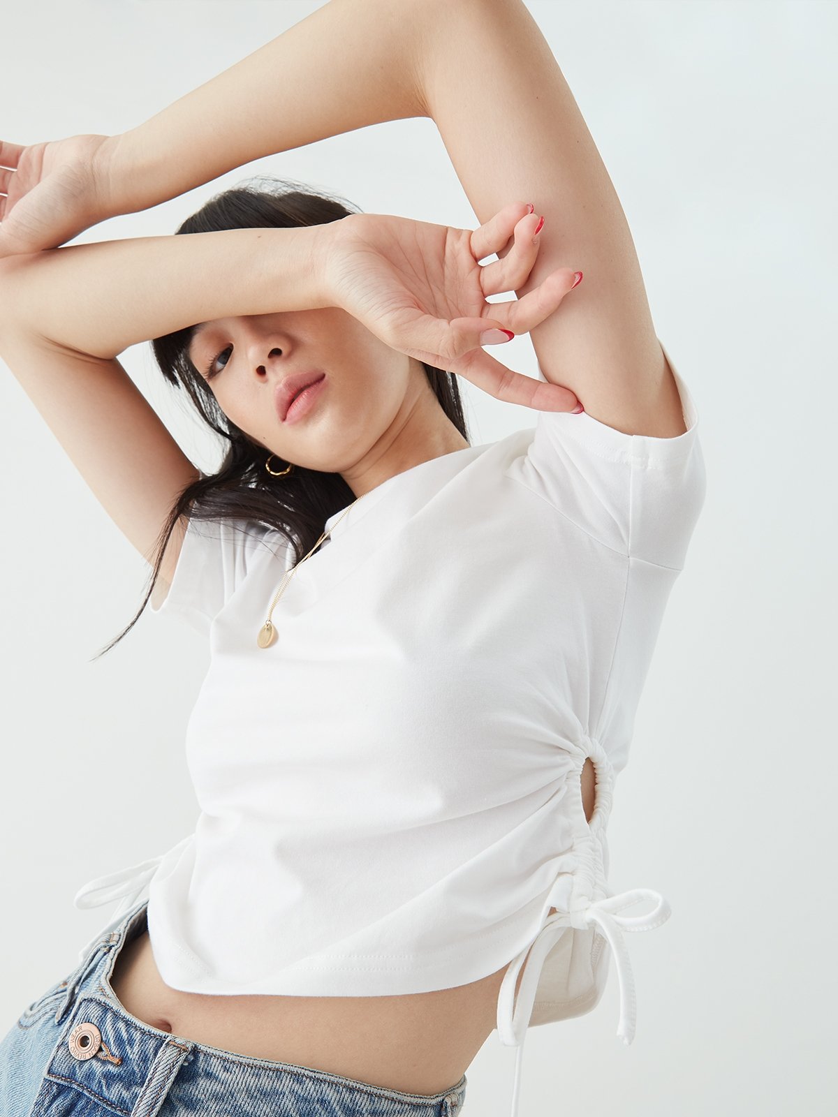 Side Tie Crop Tee White