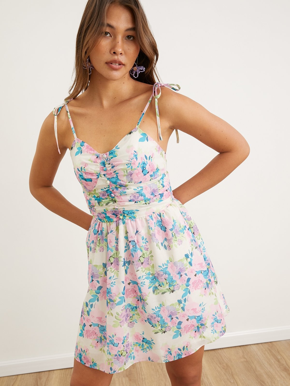 Floral Cami Mini Dress Pink Pomelo Fashion