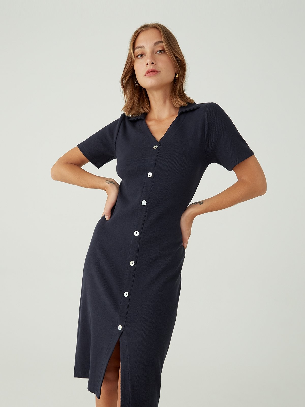 Button dress short sleeve new arrivals