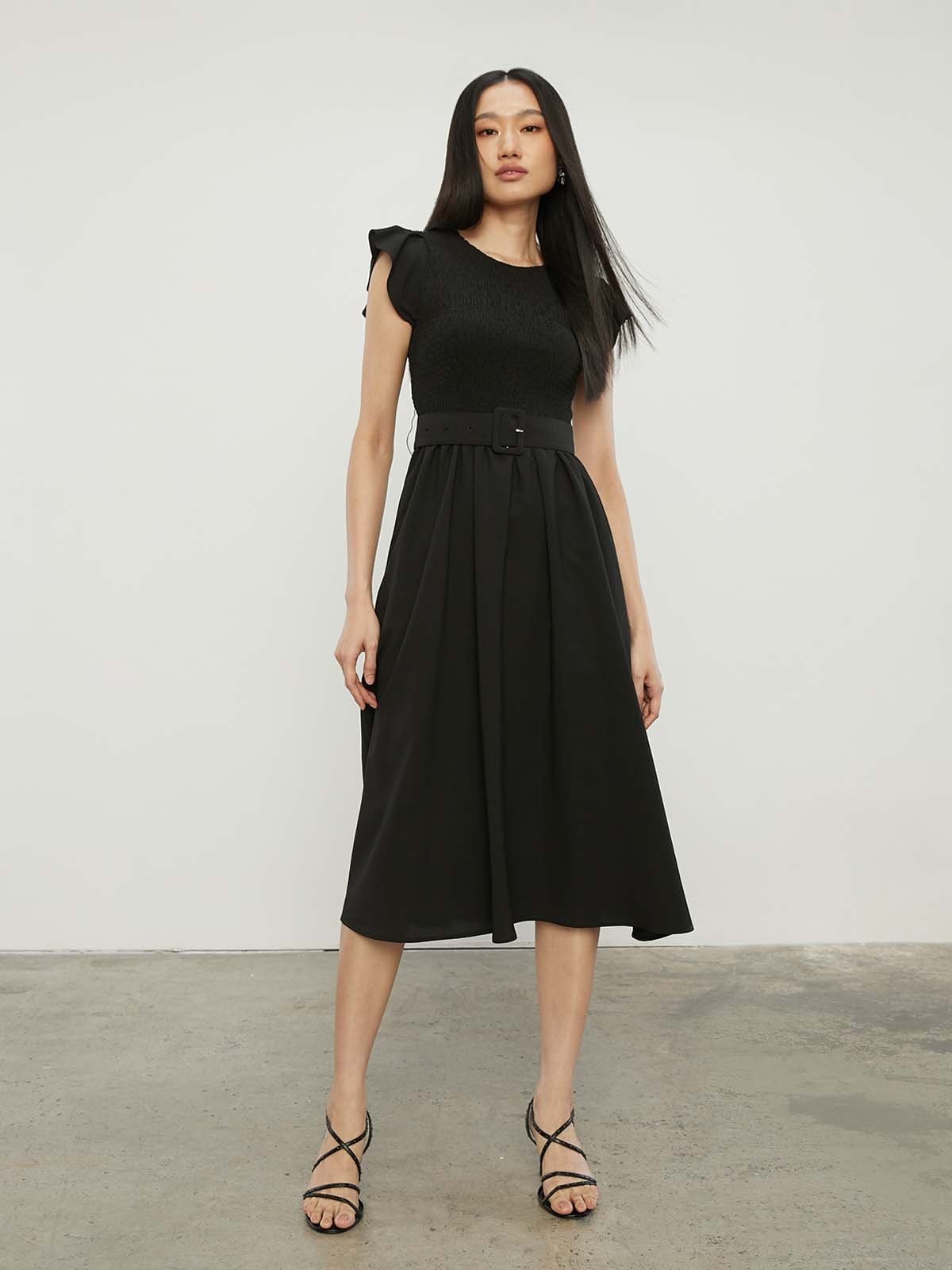 Black midi dress cheap with short sleeves