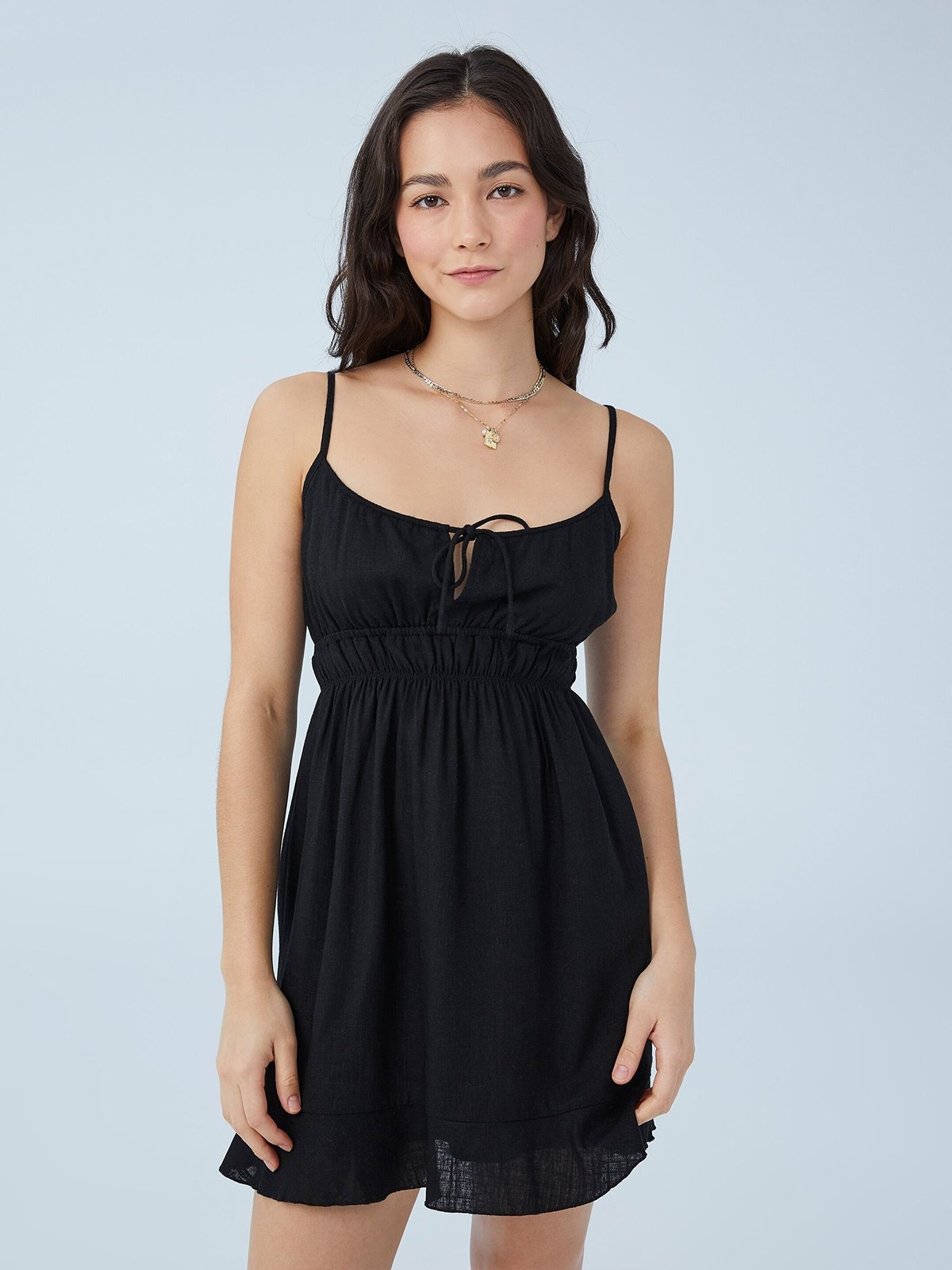 Petite Milly Gather Front Mini Dress Black