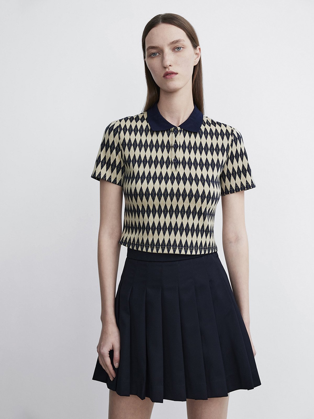 Diamond Print Crop Shirt Multi Color Pomelo Fashion