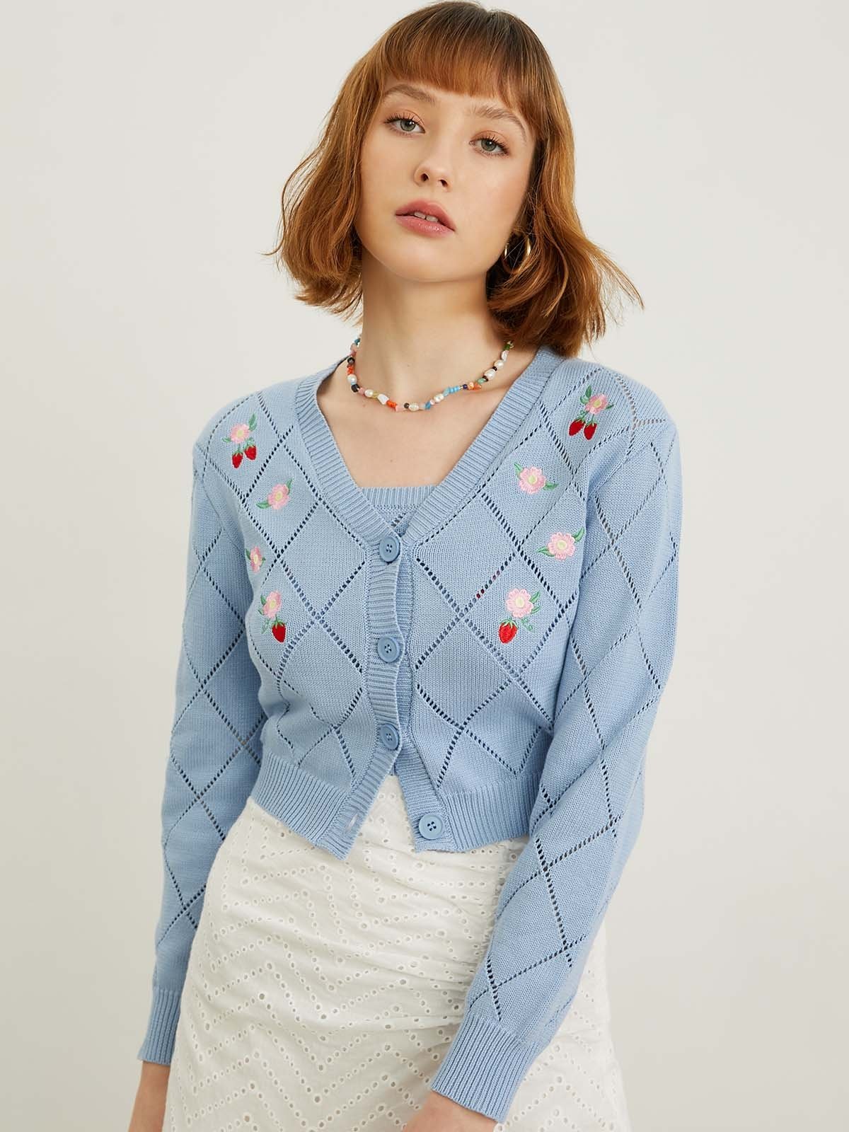 Knit Cropped Cardigan Blue Pomelo Fashion