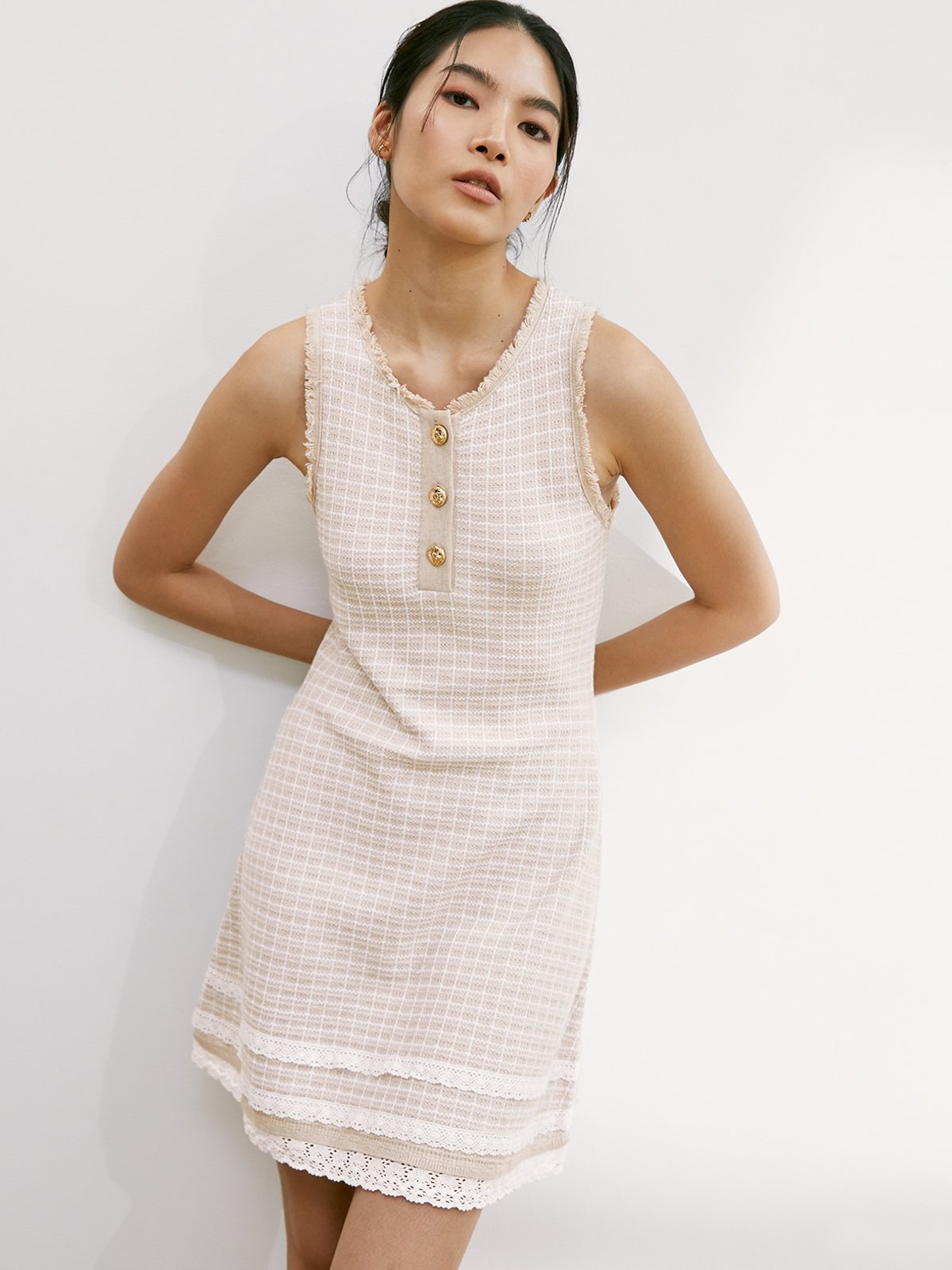 Janesuda x Pomelo Eyelet Sleeveless Mini Dress Cream Pomelo Fashion