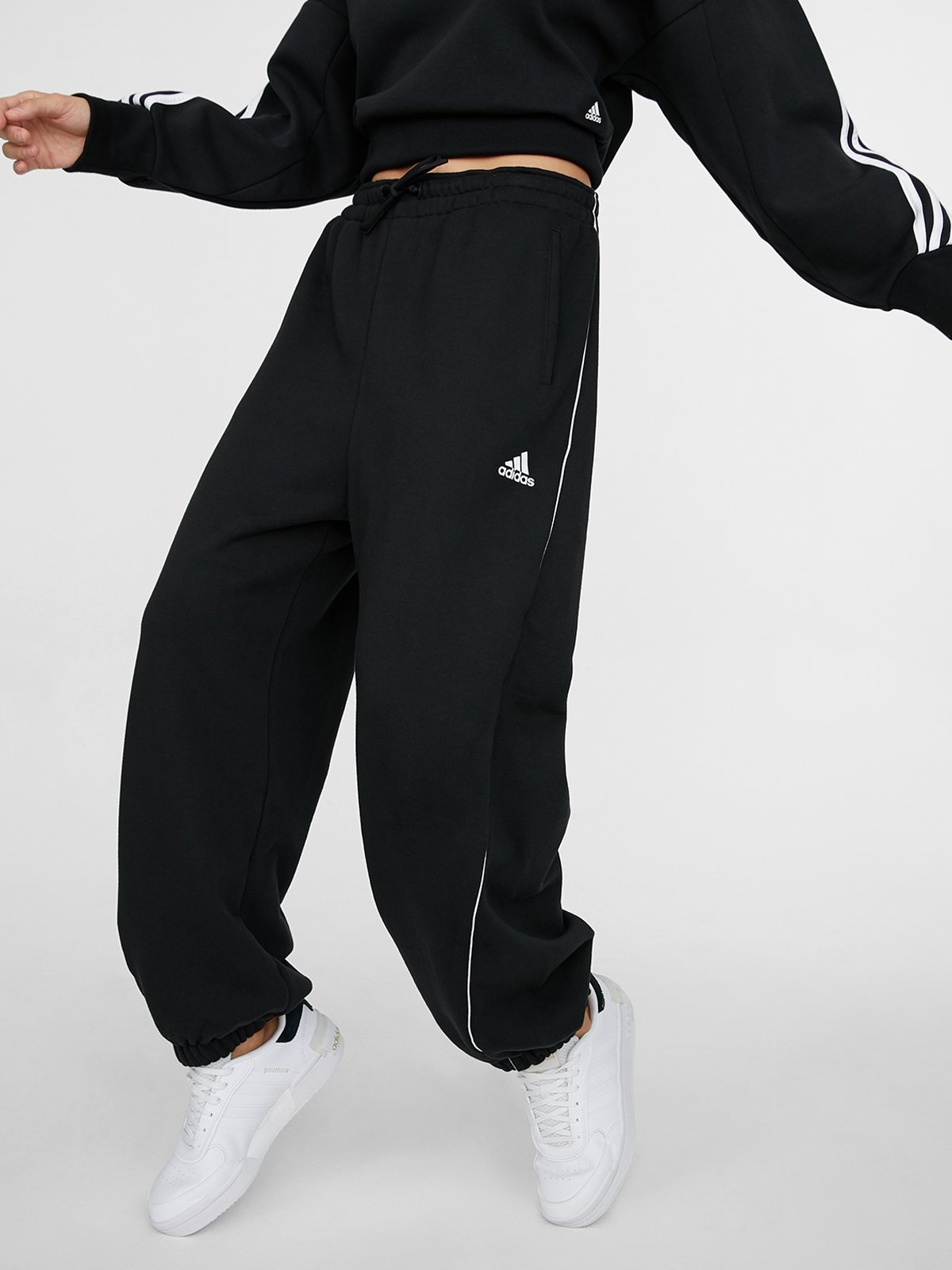 Adidas training wide hot sale leg joggers in black