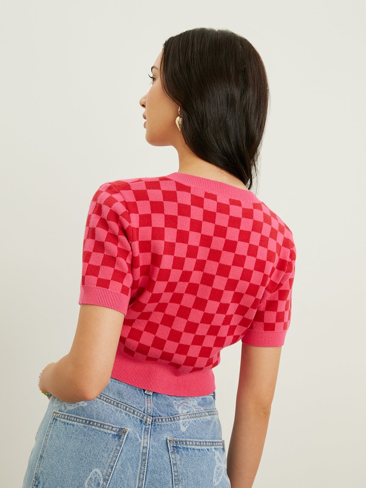 Red short clearance sleeve cardigan