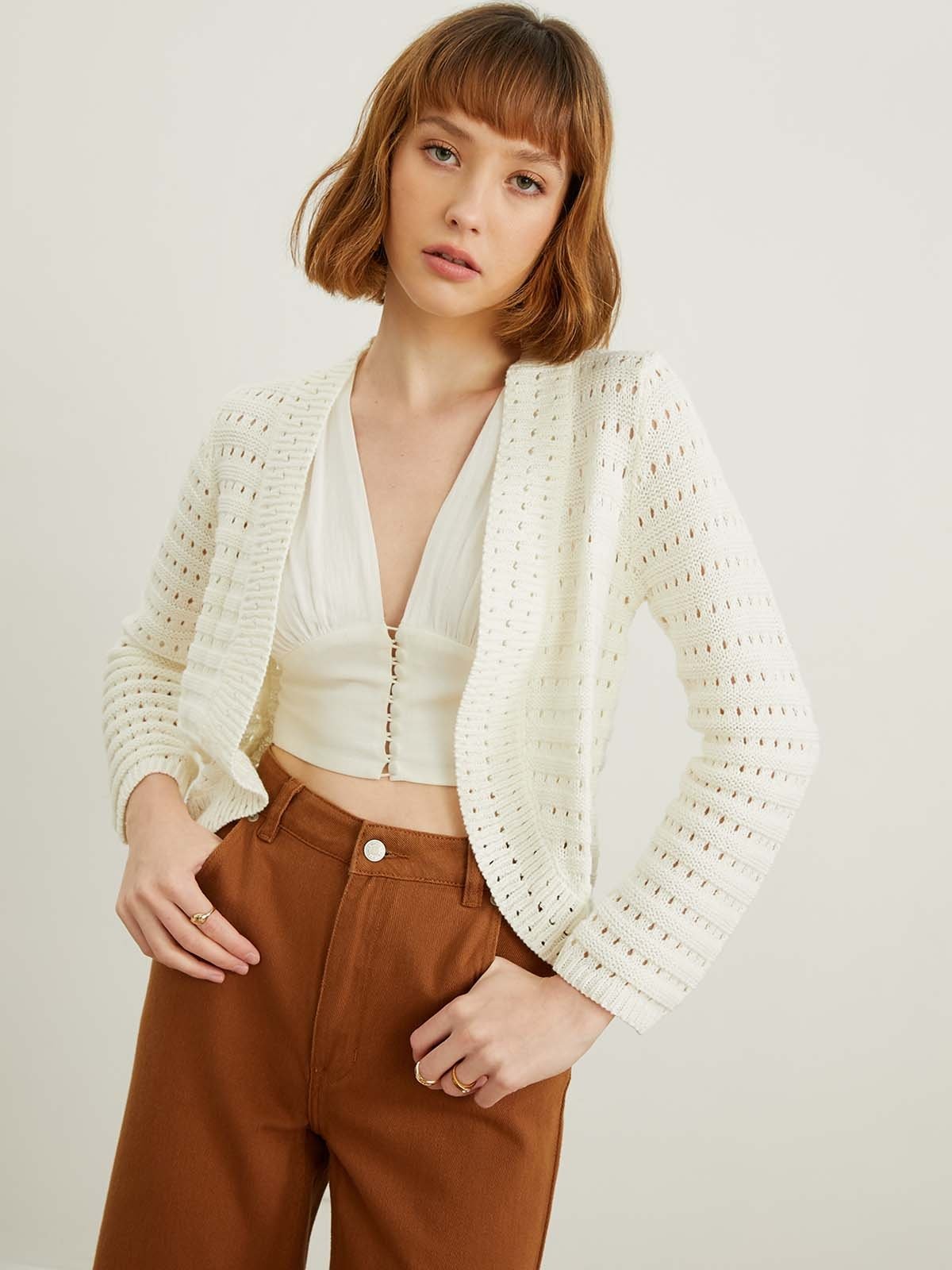 Rib Knit Cardigan Off White
