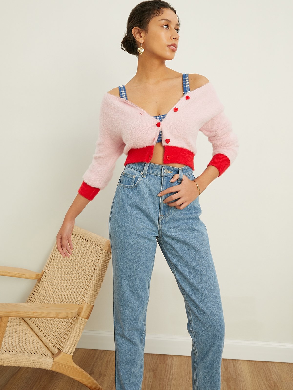 Button Up Long Sleeve Cardigan Pink Pomelo Fashion