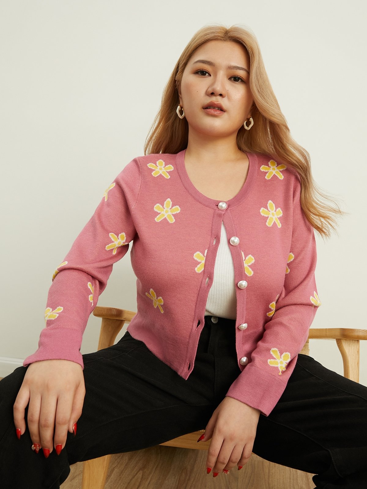 Floral Cropped Cardigan Pink Pomelo Fashion