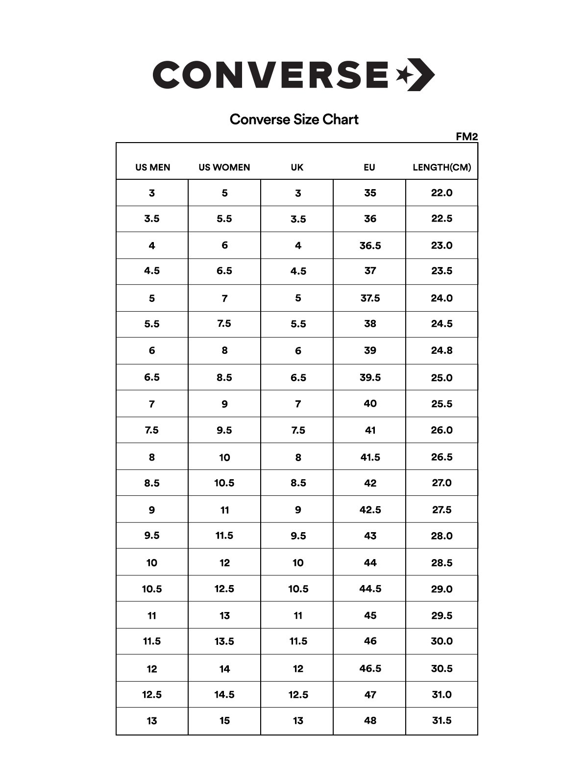 Converse one star size guide online