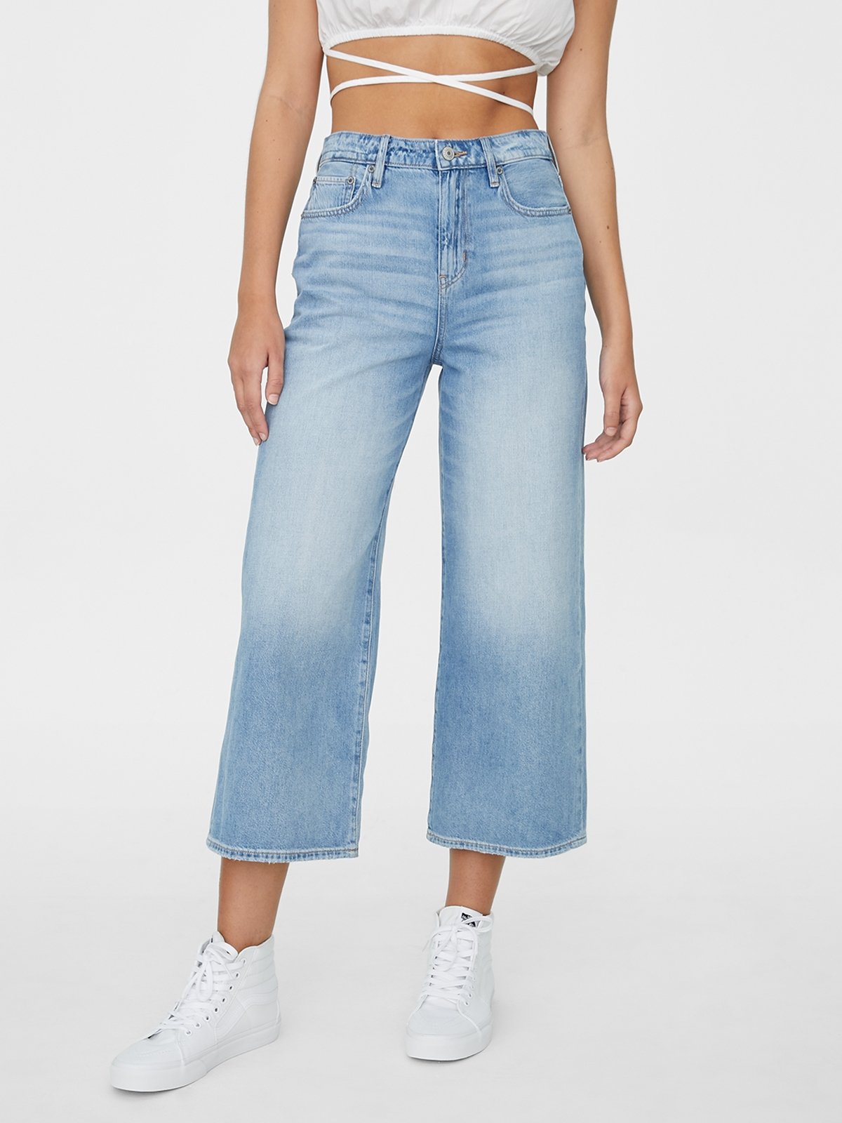 Wide Leg Crop Jeans Medium Wash Pomelo Fashion