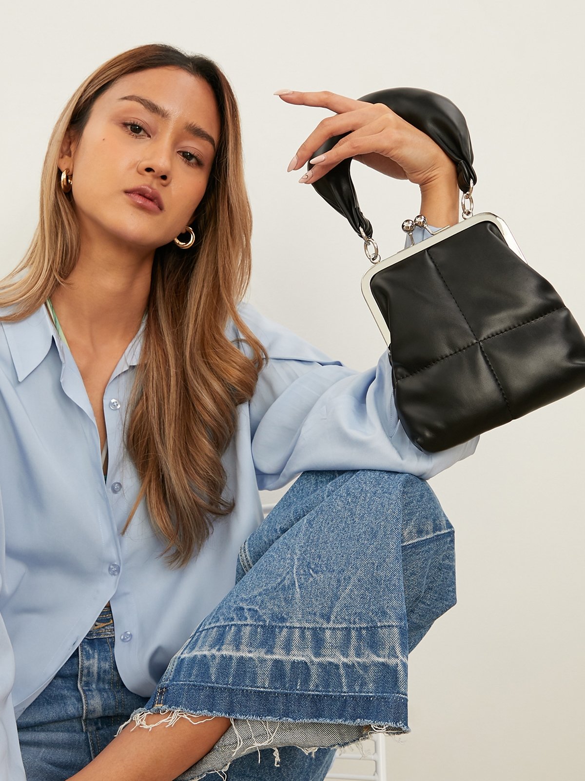 Mini Crossbody Bag with Top Handle Black Pomelo Fashion