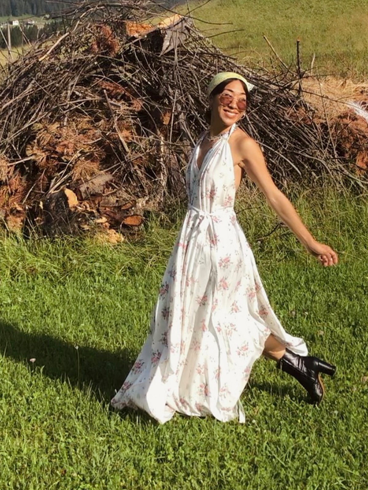 Floral white top maxi dress