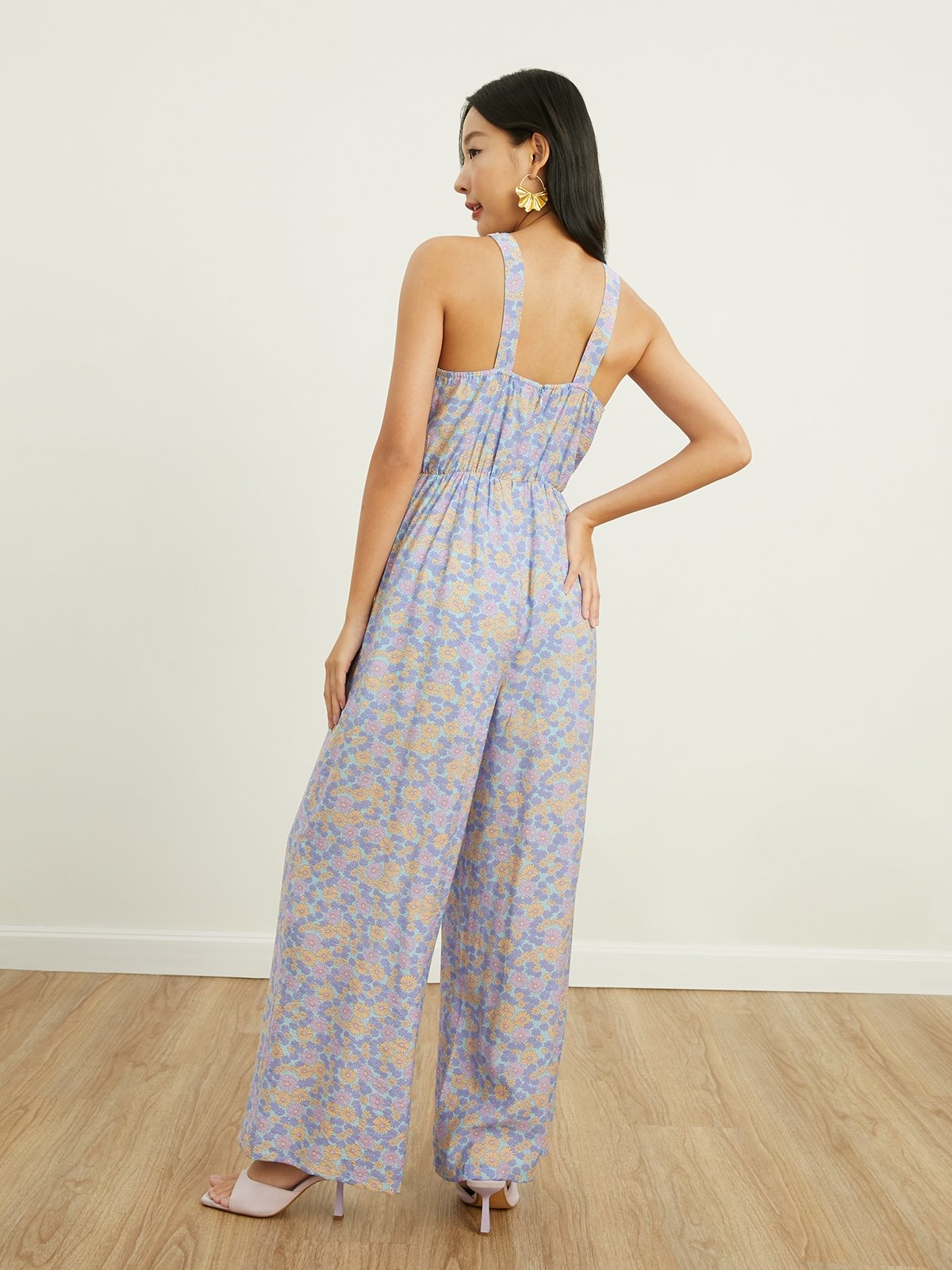 Light blue floral jumpsuit sales