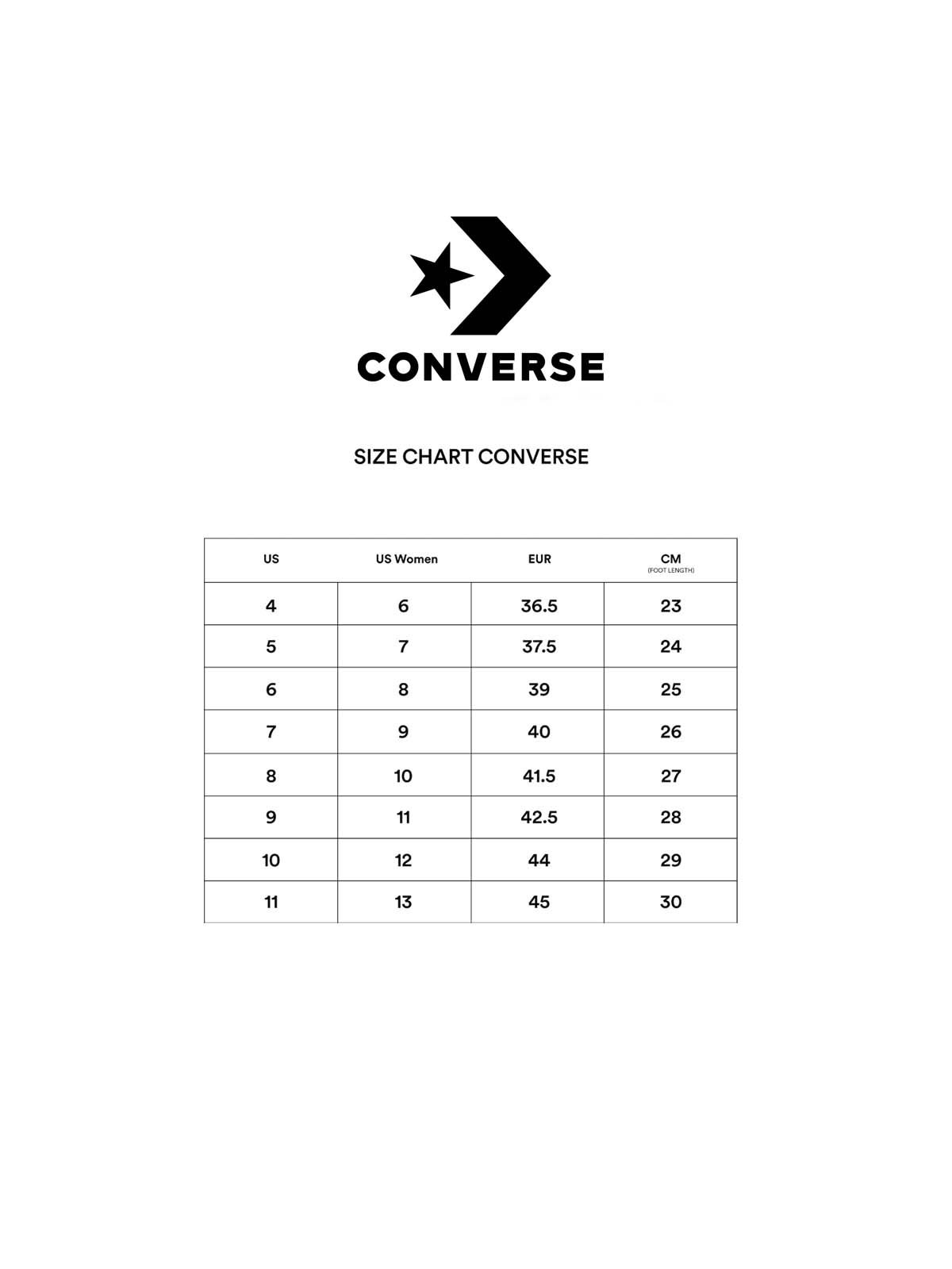 Taglie converse best sale