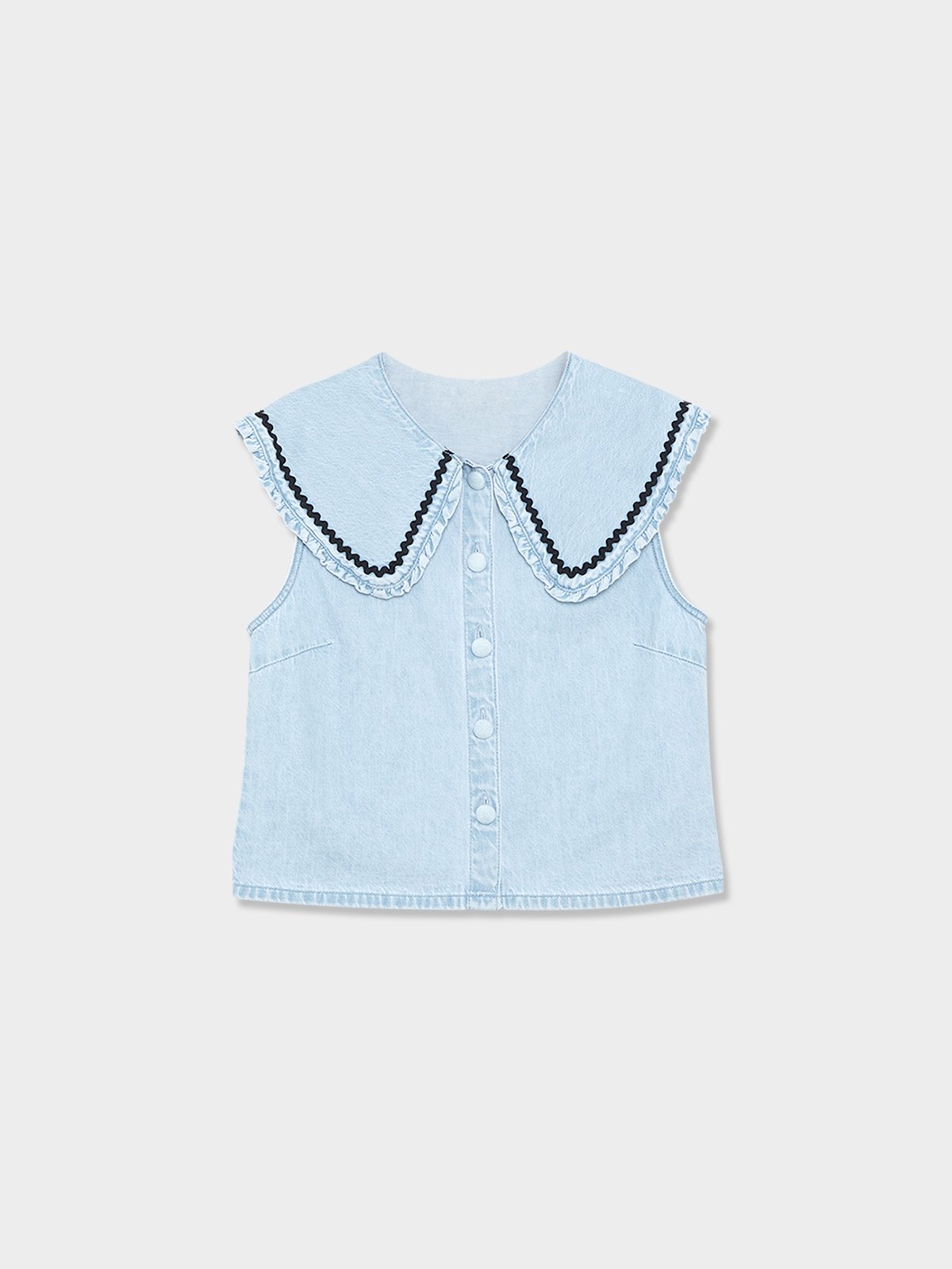 Peter Pan Collar Sleeveless Denim Top Light Blue