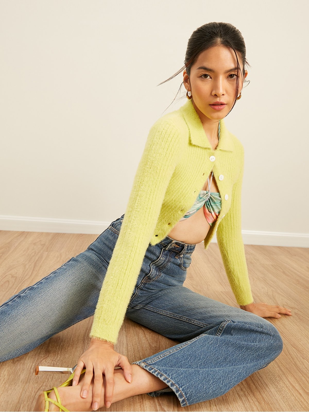 Embroidered Fiorellini Cardigan, Yellow