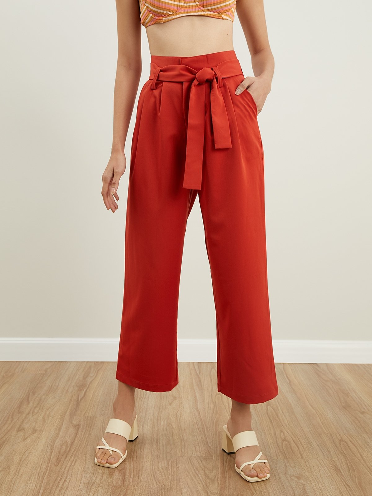 Red crop clearance pants